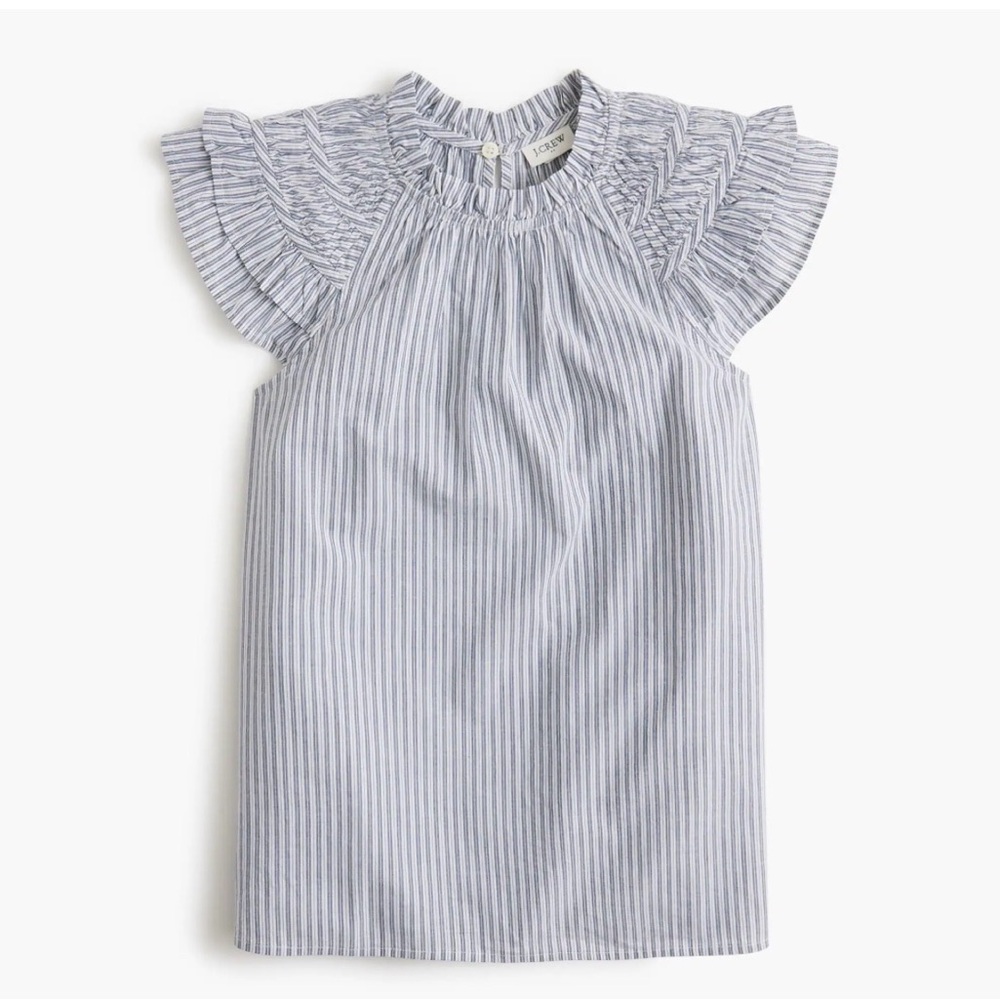 NWOT J.Crew Striped Ruffled Flutter Sleeve Smock Neck Top XL